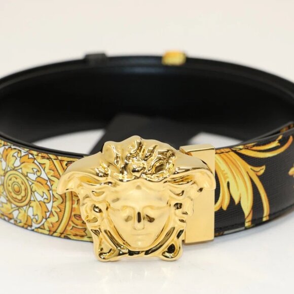 Versace Barocco Reversible Leather Belt Print size 100 - Black/Gold - Picture 1 of 10